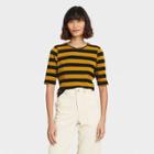 Women's Striped Elbow Sleeve Scoop Neck T-shirt - Who What Wear Brown