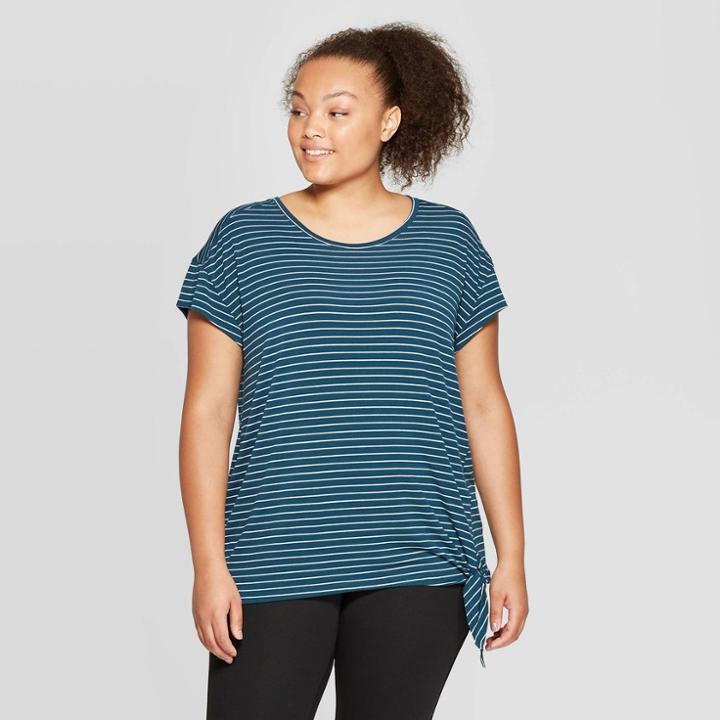 Women's Plus Size Striped Short Sleeve Side Tie T-shirt - C9 Champion Blue/white
