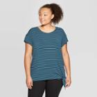 Women's Plus Size Striped Short Sleeve Side Tie T-shirt - C9 Champion Blue/white