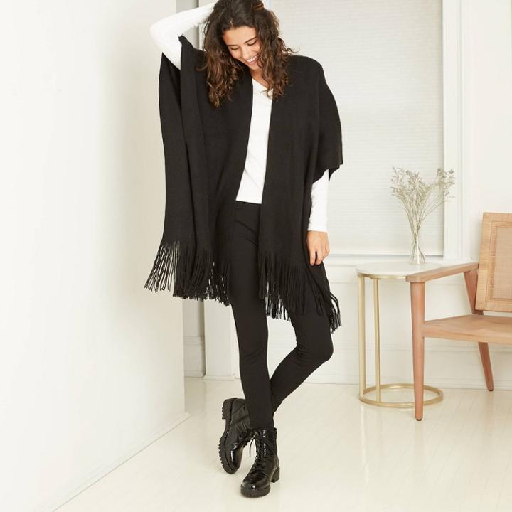 Women's Knit Cape Ruana - A New Day Black
