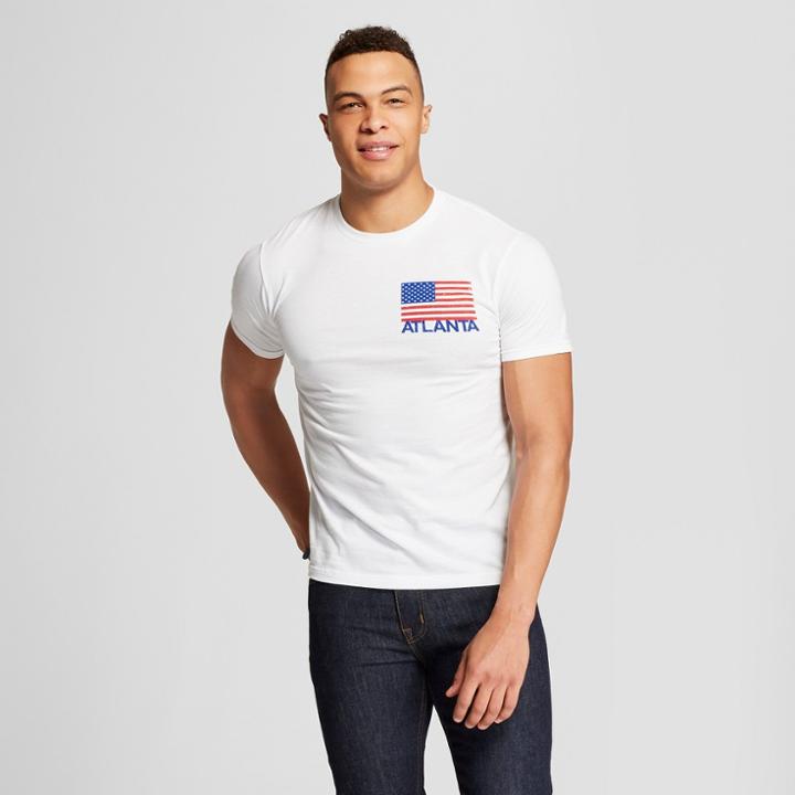 Men's Atlanta American Flag Short Sleeve Crew Neck T-shirt - Awake - White