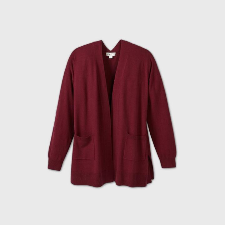 Women's Plus Size Open Neck Lightweight Cardigan - Ava & Viv Dark Red X