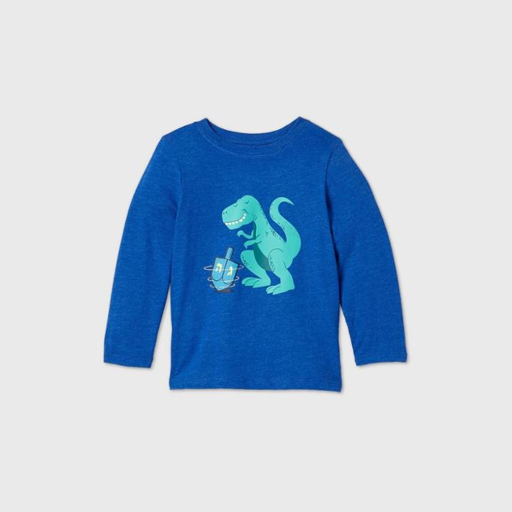 Toddler Boys' T-rex Dreidel Graphic Long Sleeve T-shirt - Cat & Jack Blue