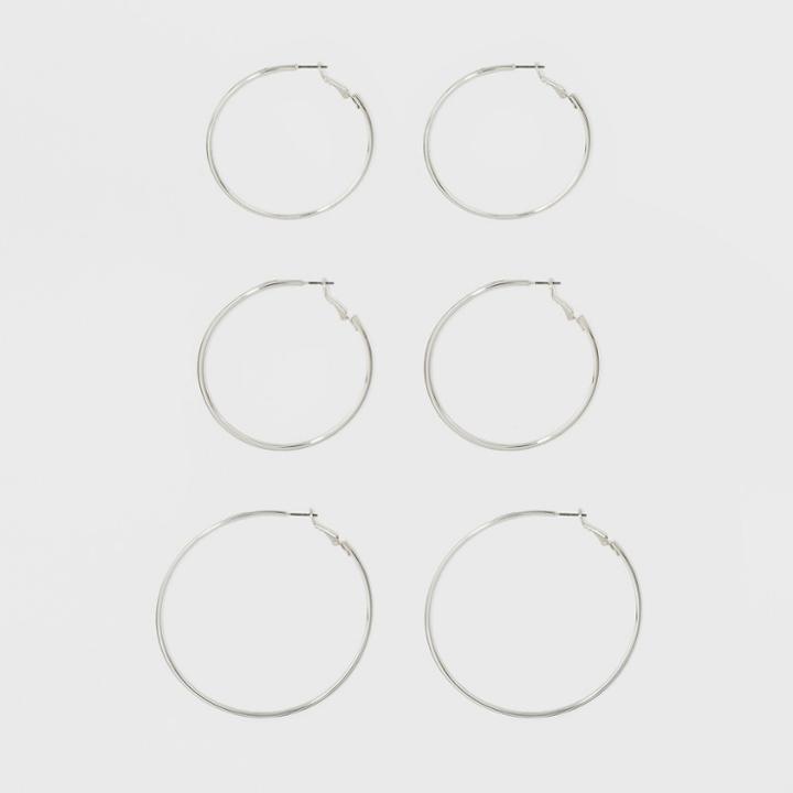 Hoop Earring Set 3ct - A New Day Silver, Women's,
