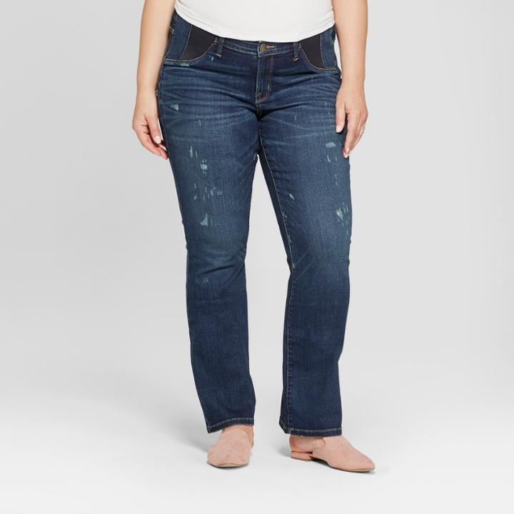 Maternity Plus Size Inset Panel Bootcut Jeans - Isabel Maternity By Ingrid & Isabel Dark Wash 16w, Women's, Blue