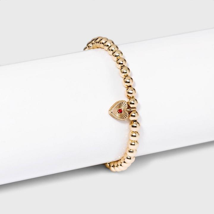Sugarfix By Baublebar Ruby July Heart Charm Beaded Bracelet - Gold