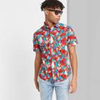 Men's Floral Print Short Sleeve Poplin Button-down Shirt - Original Use Red S, Men's,