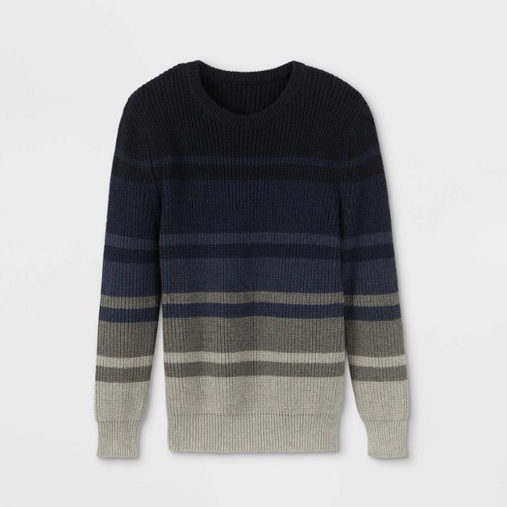 Boys' Striped Crew Neck Sweater - Cat & Jack Navy/gray