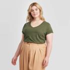 Women's Plus Size Short Sleeve V-neck Slim Fit T-shirt - Ava & Viv Olive 1x, Women's, Size: