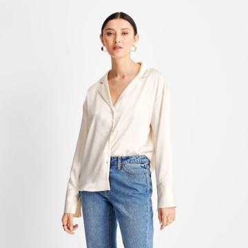 Women's Long Sleeve Satin Blouse - Future Collective With Kahlana Barfield Brown Cream Xxs