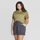 Women's Plus Size Short Sleeve Scoop Neck Side Wrap T-shirt - Universal Thread Olive
