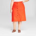 Women's Plus Size Midi Button Front Skirt - Universal Thread Orange