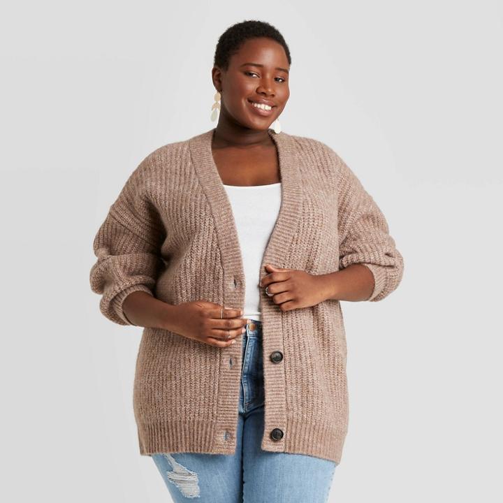 Women's Plus Size Oversized Button-front Cardigan - Universal Thread Tan