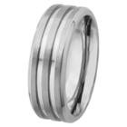 West Coast Jewelry Men's Titanium Satin Finish And Polished Grooved Ring
