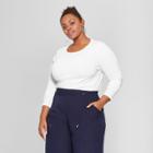 Women's Plus Size Crew Neck Long Sleeve T-shirt - Ava & Viv White