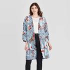 Women's Floral Print Long Sleeve Kimono Jacket - Knox Rose Blue