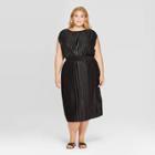 Target Women's Plus Size Short Sleeve Crewneck Pleated Cinched Waist Midi Dress - Prologue Black X