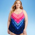 Women's Plus Size V-neck Tankini Top - Aqua Green