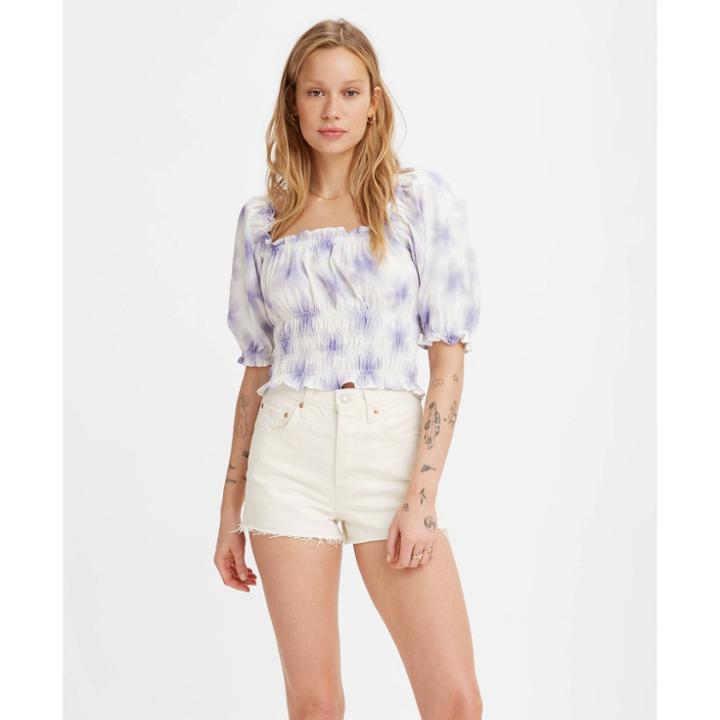 Levi's Women's Short Sleeve Square Neck Tilly Smocked Blouse - Starburst Cool Dusk