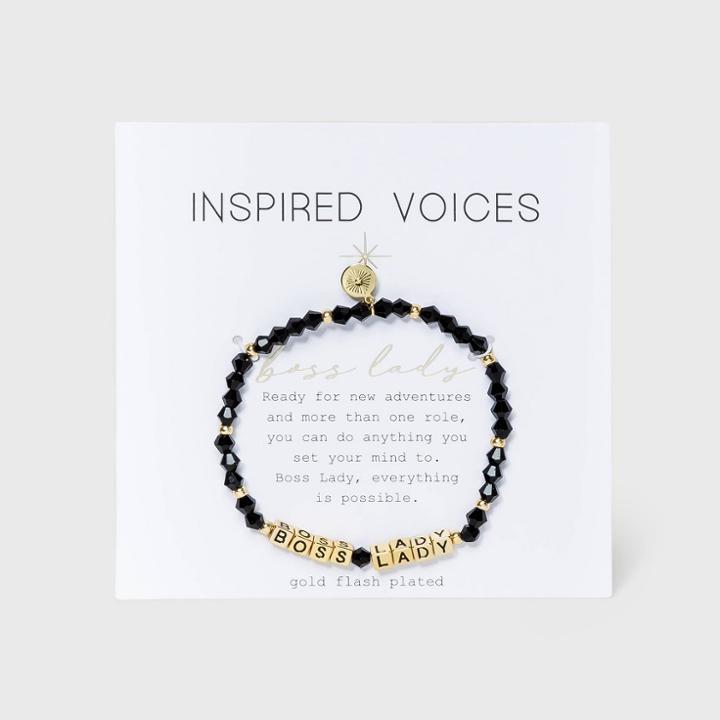 No Brand Gold Tone Plated 'boss Lady' Stretch Bracelet - Black