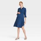Long Sleeve Button-front Maternity Dress - Isabel Maternity By Ingrid & Isabel Blue