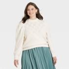 Women's Plus Size Puff Sleeve Crewneck Pullover Sweater - A New Day Cream