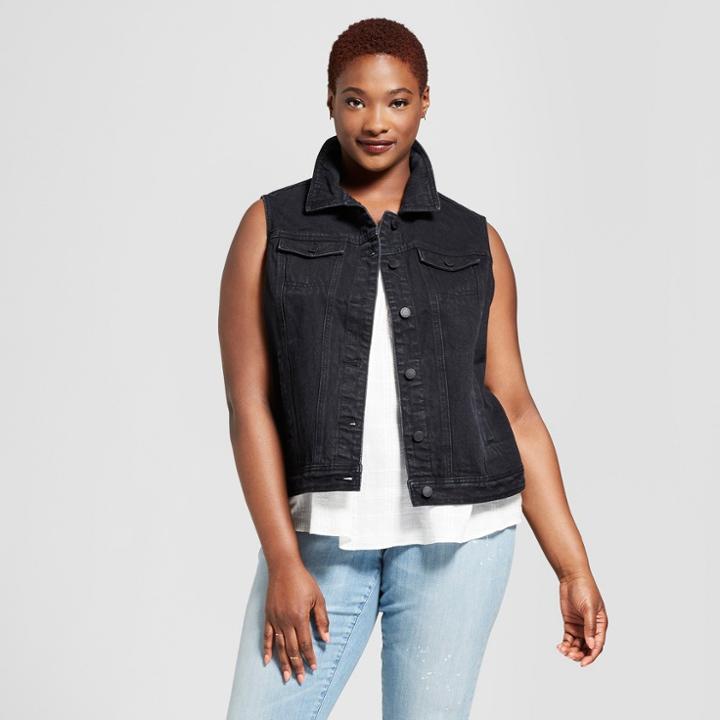 Women's Plus Size Denim Vest - Universal Thread Black