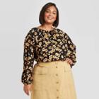 Women's Plus Size Floral Print Long Sleeve Knit Blouse - Ava & Viv Gold X