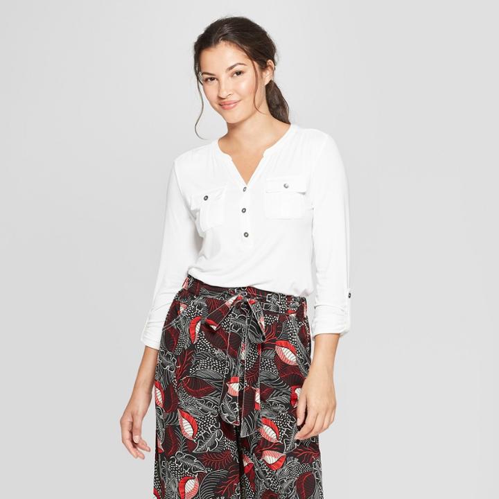 Women's Long Sleeve Utility Top - A New Day White