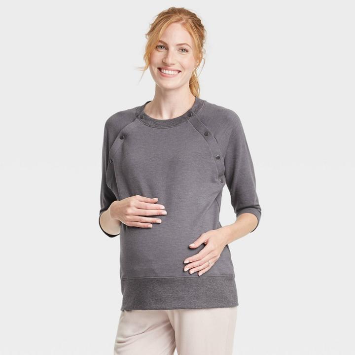 3/4 Sleeve Snap Shoulder Maternity Sweatshirt - Isabel Maternity By Ingrid & Isabel Gray