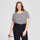 Women's Plus Size Rib Trim Elbow Sleeve T-shirt - Who What Wear Black/white