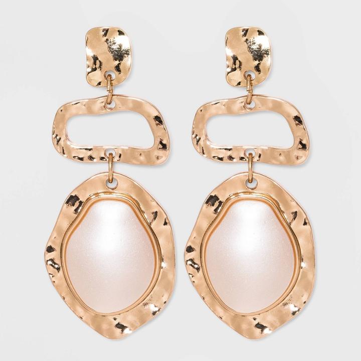 Organic Textured Charm With Simulated Pearl Cabochon Drop Earrings - A New Day Ivory