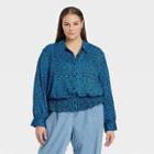 Women's Plus Size Bishop Long Sleeve Button-down Shirt - Who What Wear Blue Floral