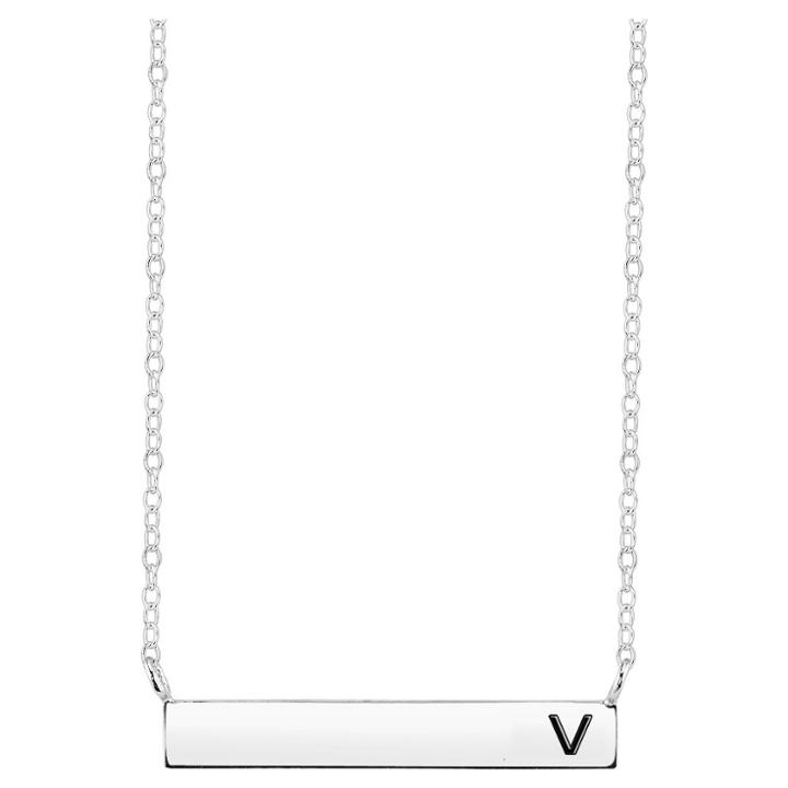 Distributed By Target Women's Sterling Silver Station Bar Initial 'v' Necklace - Silver