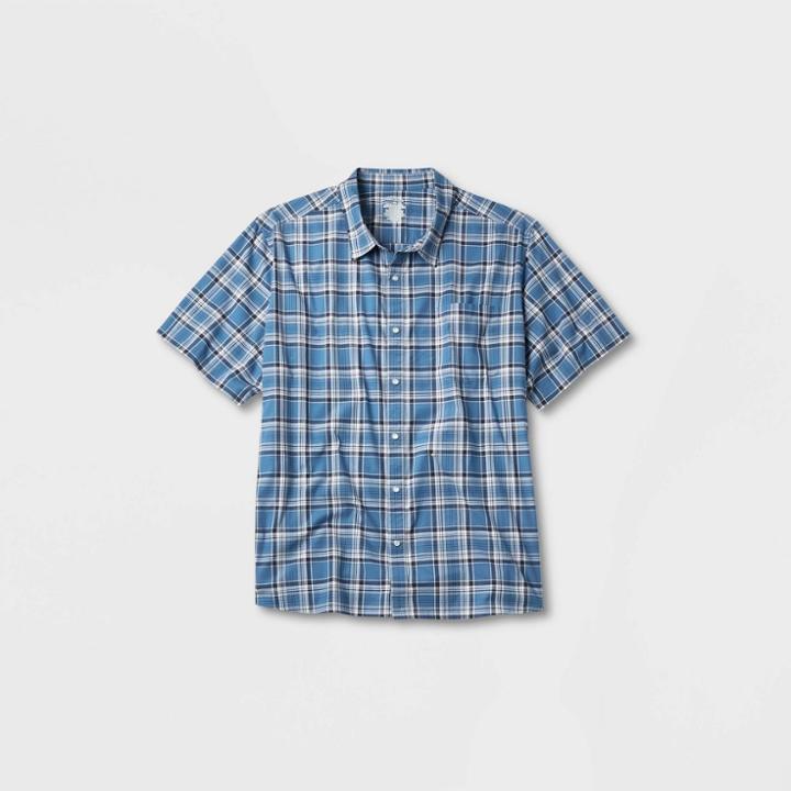 Men's Big & Tall Short Sleeve Adaptive Button-down Shirt - Goodfellow & Co Sky Blue/plaid