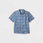 Men's Big & Tall Short Sleeve Adaptive Button-down Shirt - Goodfellow & Co Sky Blue/plaid