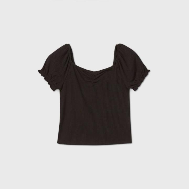 Girls' Short Sleeve Ribbed T-shirt - Art Class Black