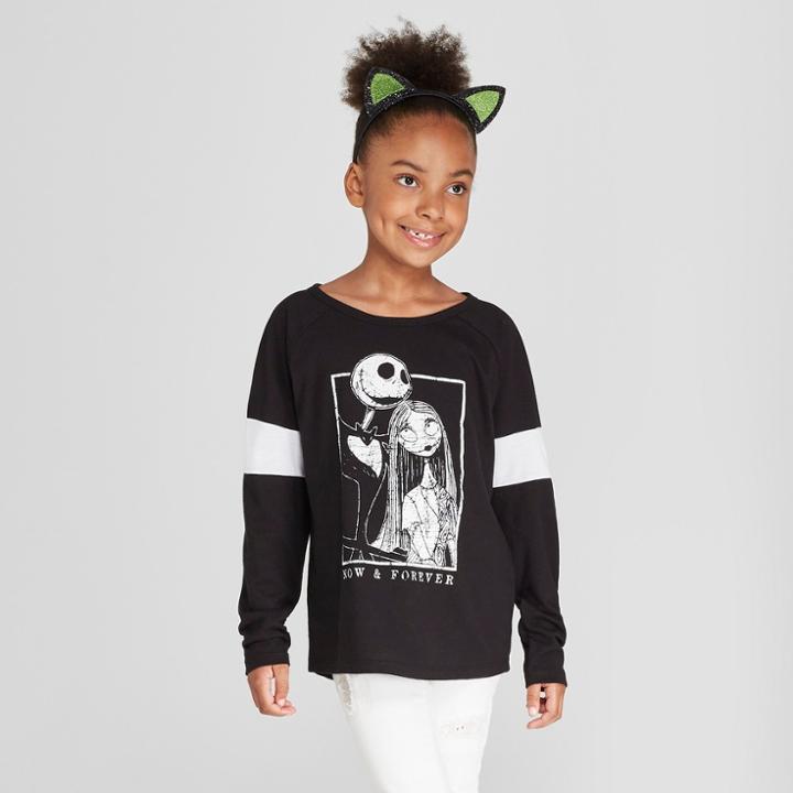 The Nightmare Before Christmas Girls' Nightmare Before Christmas Graphic Long Sleeve T-shirt - Black