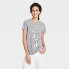 Grayson Threads Women's Halloween Skeleton Rocker Short Sleeve Graphic T-shirt - Gray