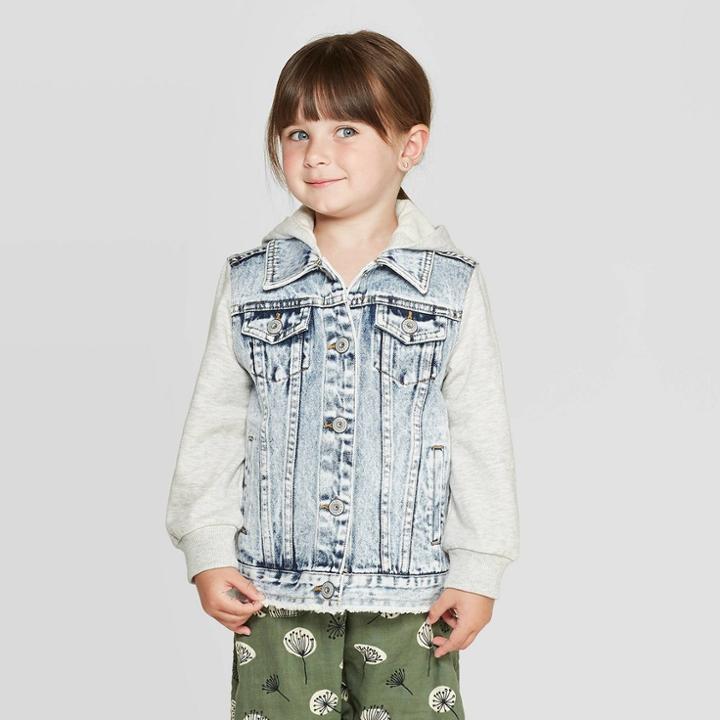 Toddler Girls' Knit Sleeve Denim Jacket - Art Class Blue