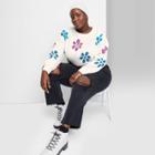 Women's Plus Size Crewneck Pullover Sweater - Wild Fable White Floral