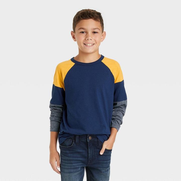Boys' Baseball Long Sleeve T-shirt - Cat & Jack Navy/mustard Yellow