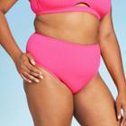 Women's Plus Size Ribbed Cheeky High Waist Bikini Bottom - Xhilaration Pink 14w, Women's, Black White