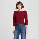 Women's 3/4 Sleeve Boatneck T-shirt - A New Day Burgundy