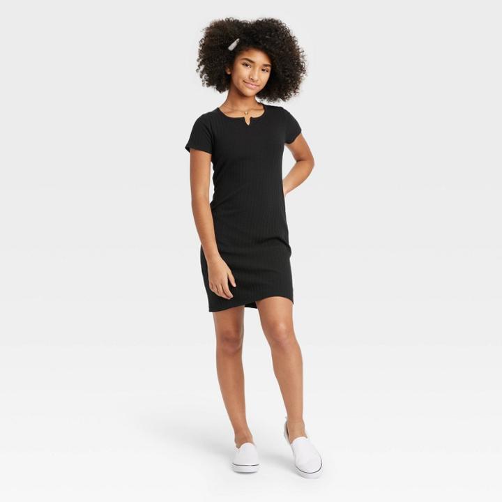 Girls' Notch Neck Dress - Art Class Black