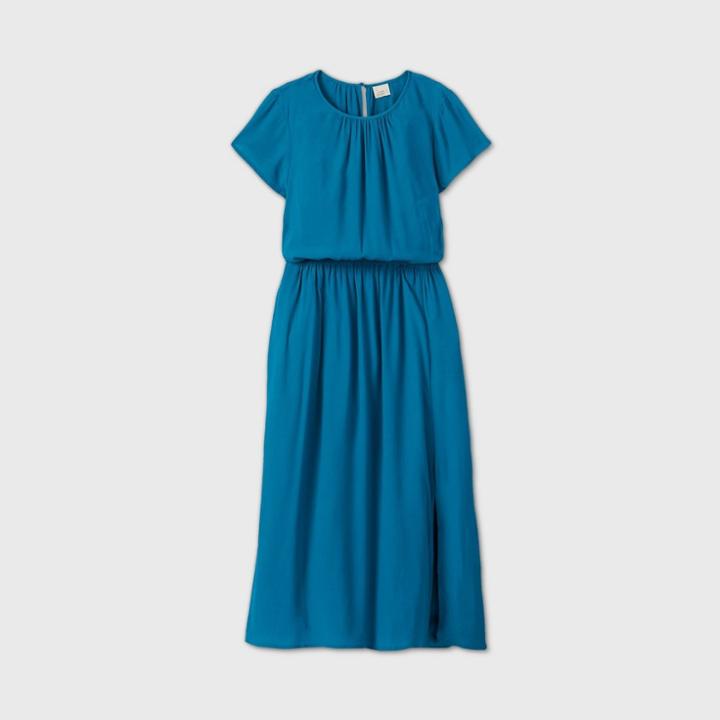 Women's Plus Size Short Sleeve Cinched Waist Dress - A New Day Dark Teal