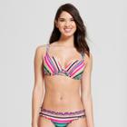 Women's Striped Shell Strappy Cross Back Push-up Halter Bikini Top - Shade & Shore Multi Stripe 32dd,