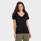 Women's Short Sleeve V-neck Voop T-shirt - A New Day Black