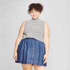 Women's Plus Size Striped Mock Neck Tank Top - Universal Thread Black