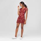 Women's Floral Print Lattice Front Lace Dress - Lots Of Love By Speechless (juniors') Wine